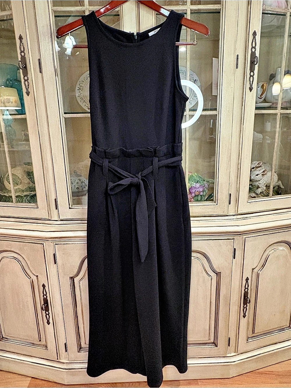 bar III Sleeveless Crewneck Tie-Waist Jumpsuit Black Jumpsuit Size Large